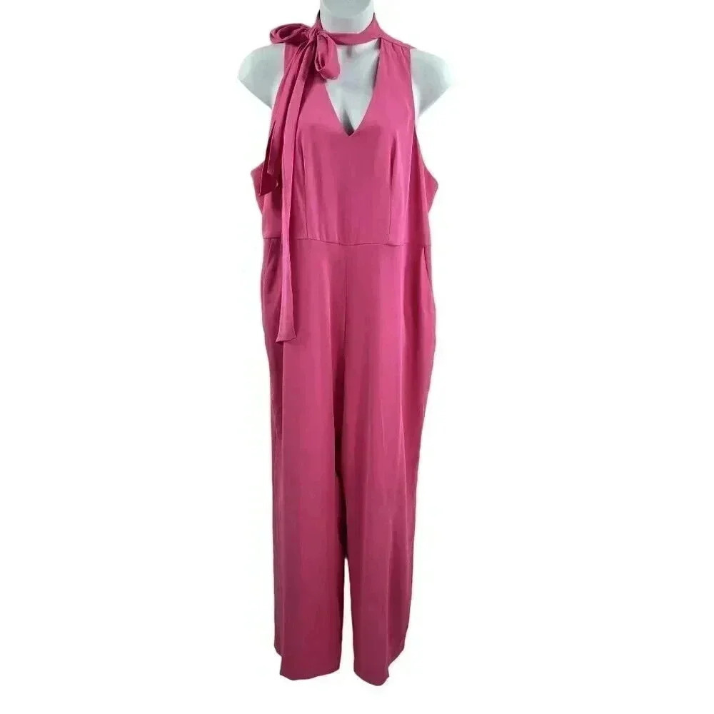 Prabal Gurung Wide Leg Tall Jumpsuit Romper 20W Pink Neck Bow Detail Barbiecore